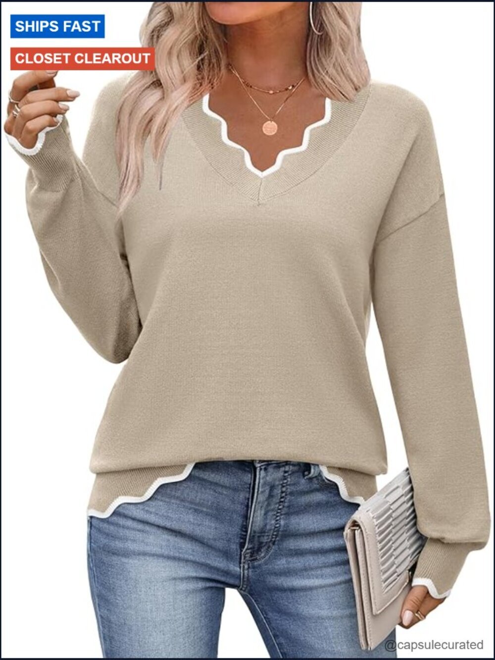Casual Long Sleeve V Neck Lightweight Pullover Sweater